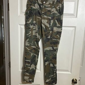 Camo Cargo Jogger Pants with Beaded Patch